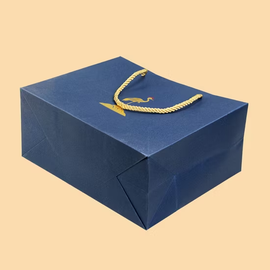 Custom Promotion Shopping Bag Hot Foil Logo Noble Blue Paper Bag with 38cm Handle