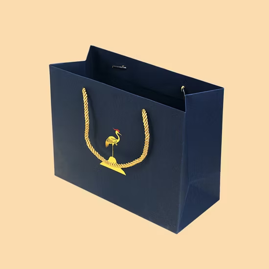 Custom Promotion Shopping Bag Hot Foil Logo Noble Blue Paper Bag with 38cm Handle