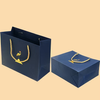 Custom Promotion Shopping Bag Hot Foil Logo Noble Blue Paper Bag with 38cm Handle