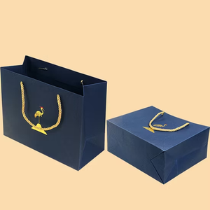 Custom Promotion Shopping Bag Hot Foil Logo Noble Blue Paper Bag with 38cm Handle