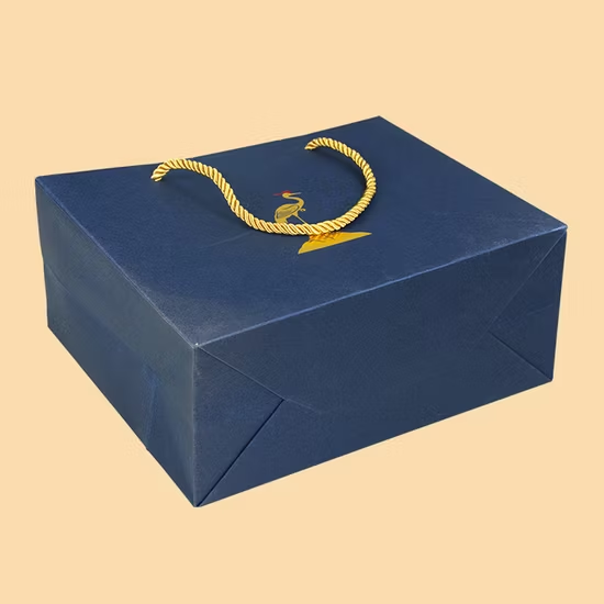 Custom Promotion Shopping Bag Hot Foil Logo Noble Blue Paper Bag with 38cm Handle